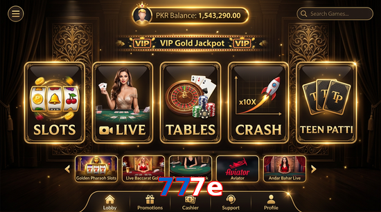 Main screen of 777E casino page for PK players