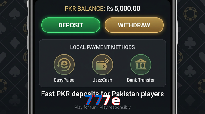 Deposit and withdrawal screen with PKR methods